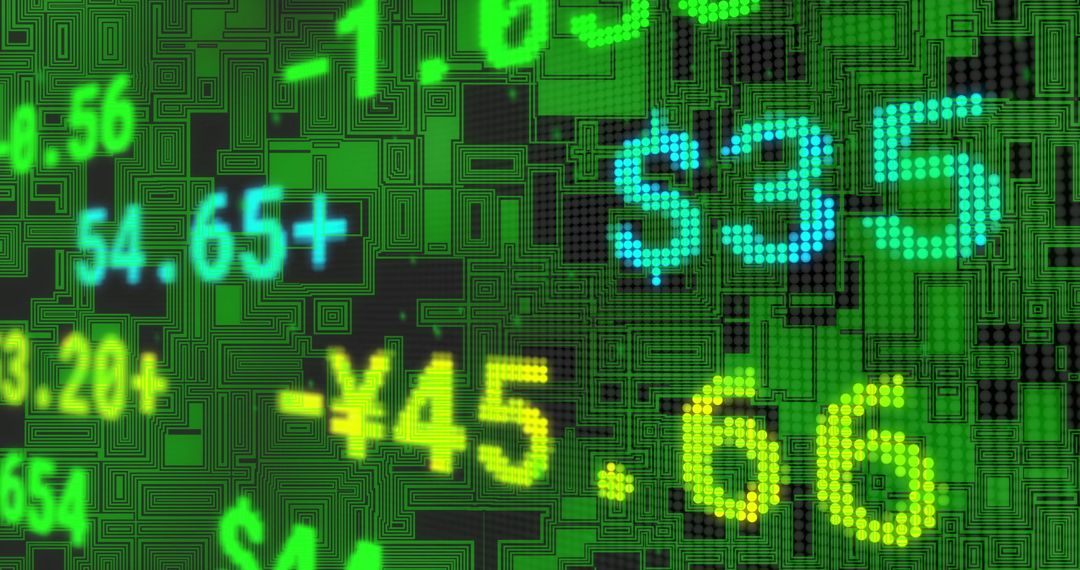 Digital Currency Exchange Display on Circuit Board Background