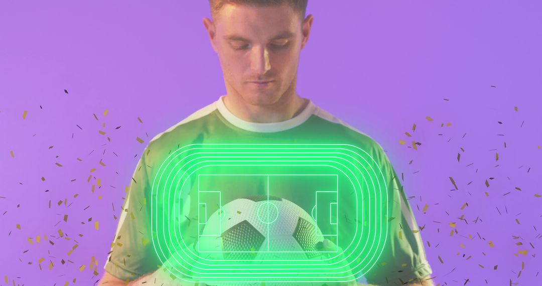 Soccer Player Holding Virtual Holographic Soccer Field - Free Images, Stock Photos and Pictures on Pikwizard.com