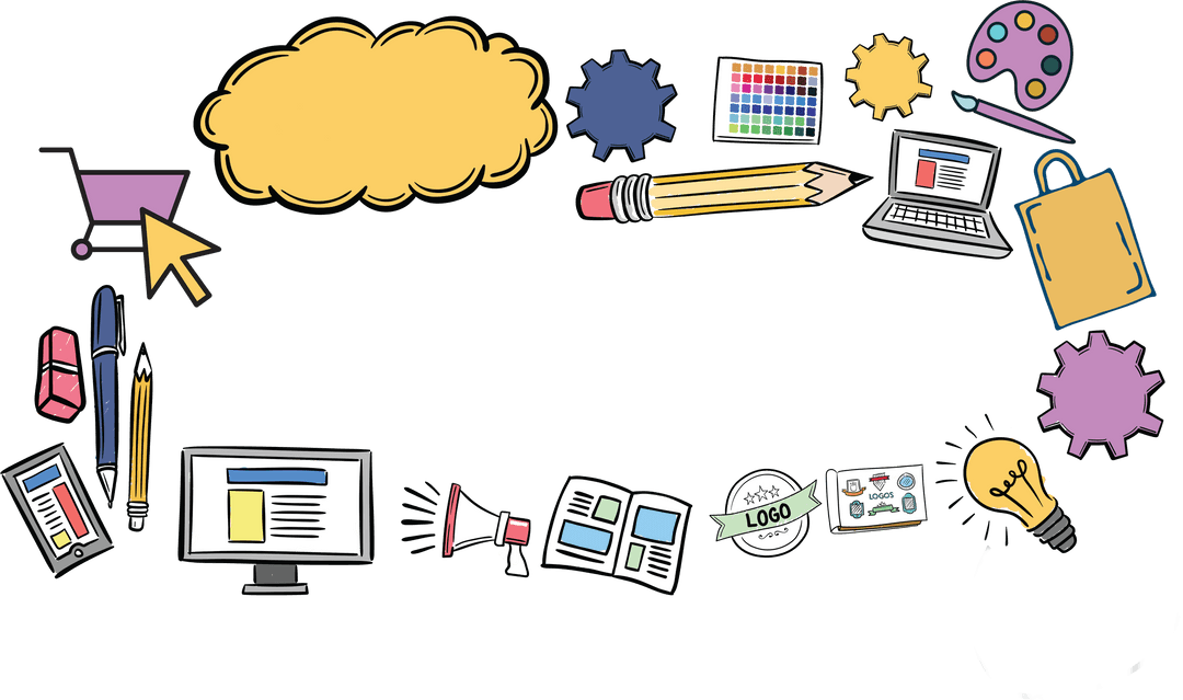 Colorful Digital Business and Technology Icons on Transparent Background