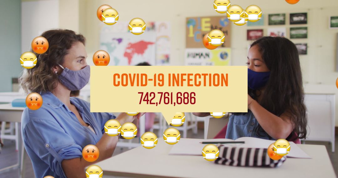 COVID-19 Infection Alert in Classroom with Teacher and Student