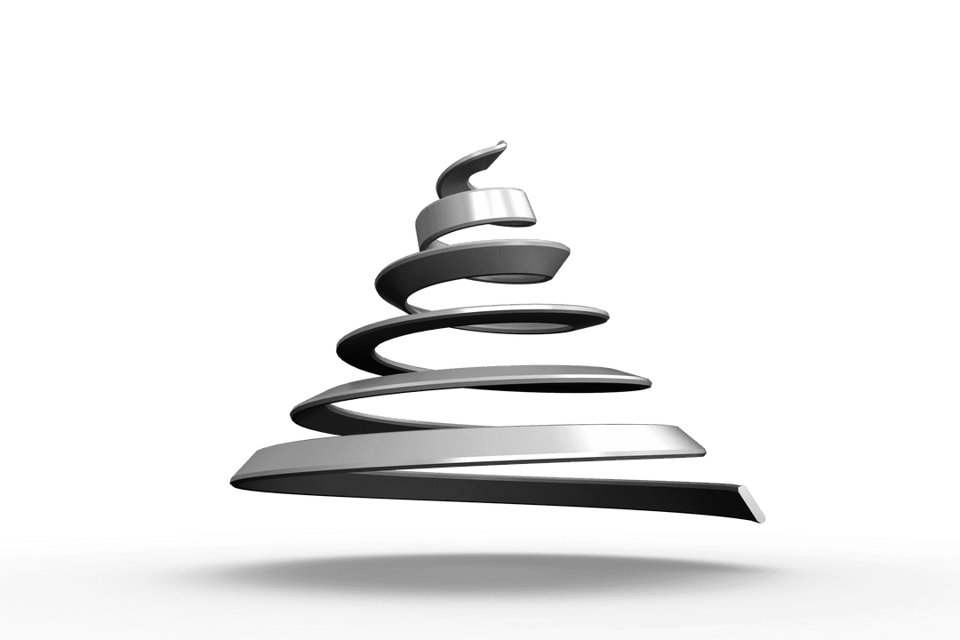 Floating Grey Ribbon Spiral Tree on Transparent Background