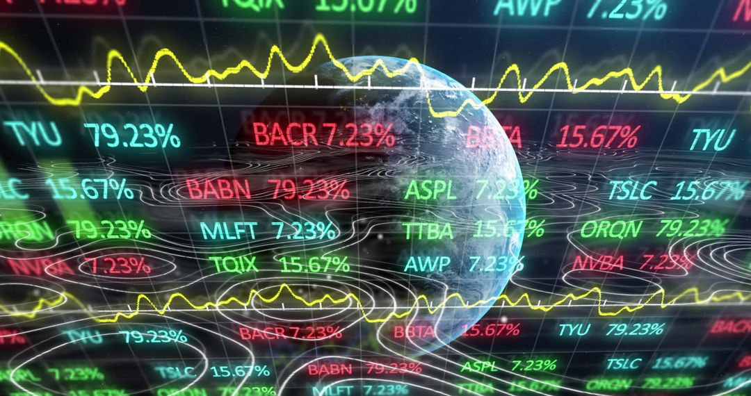 Global Stock Market Data on Digital Display with Planet Earth
