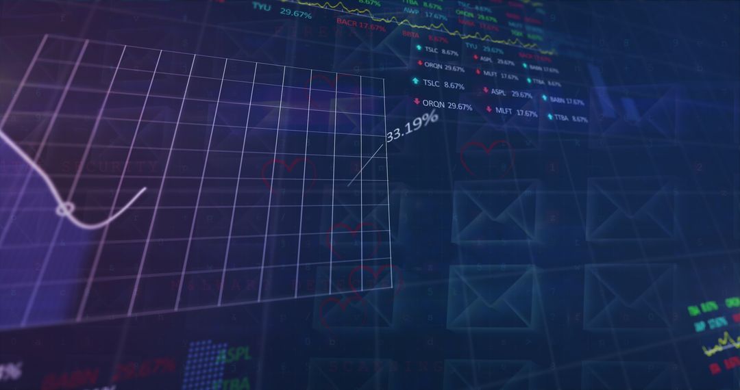 Digital Graph Decline in Stock Prices with Financial Data Overlay