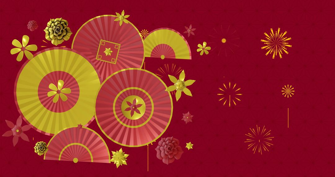 Festive Chinese New Year Patterns on Rich Red Background