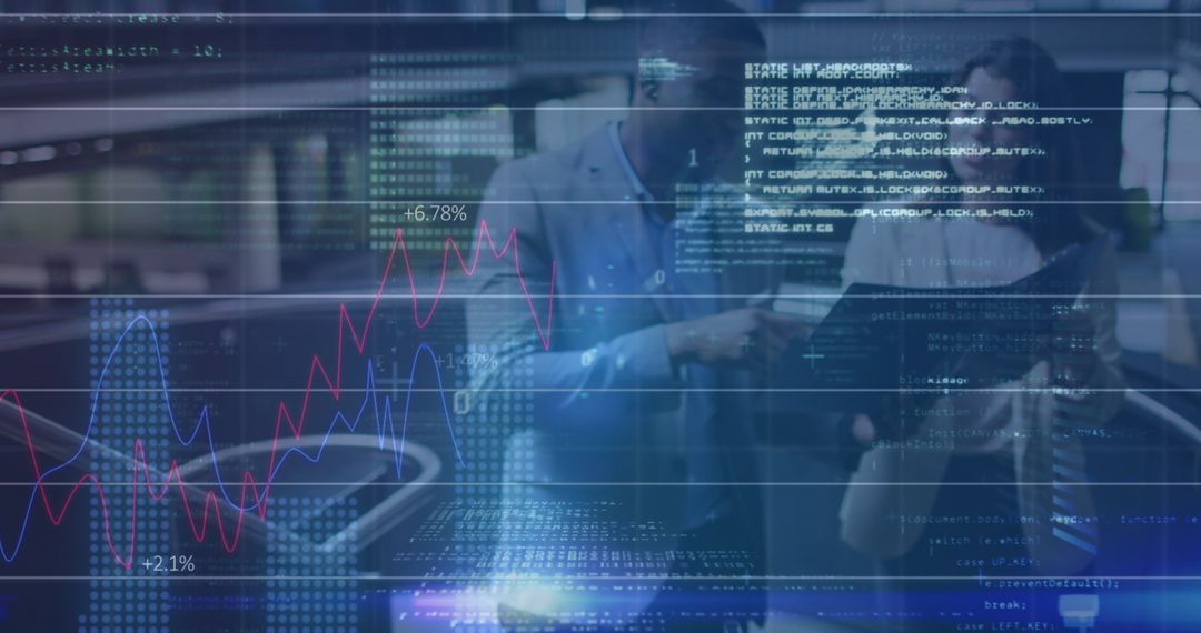 Diverse Coworkers Analyzing Digital Financial Data and Charts in Office