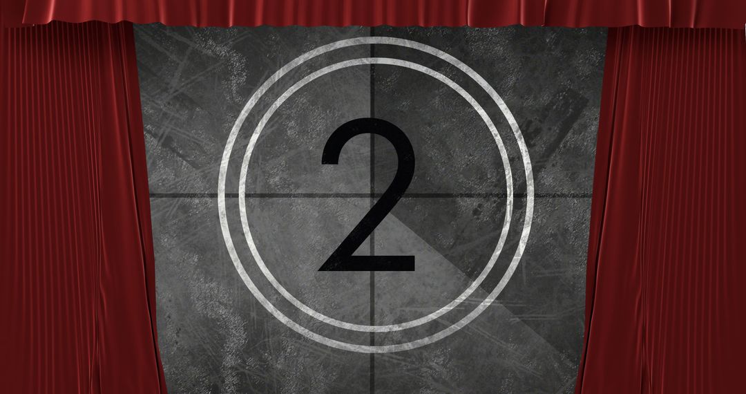 Retro Film Countdown on Stage with Animated Red Curtains