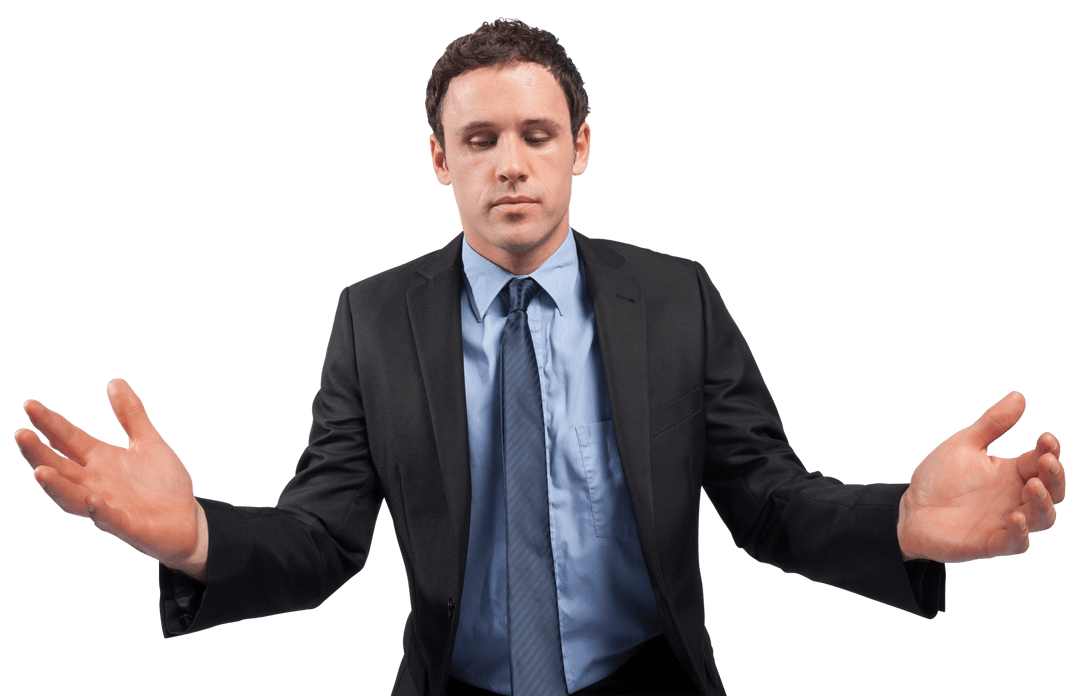Transparent Businessman Posing with Open Arms in Suit