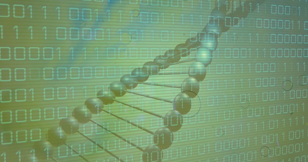 Binary Data Overlaying DNA Helix in Green Digital Space
