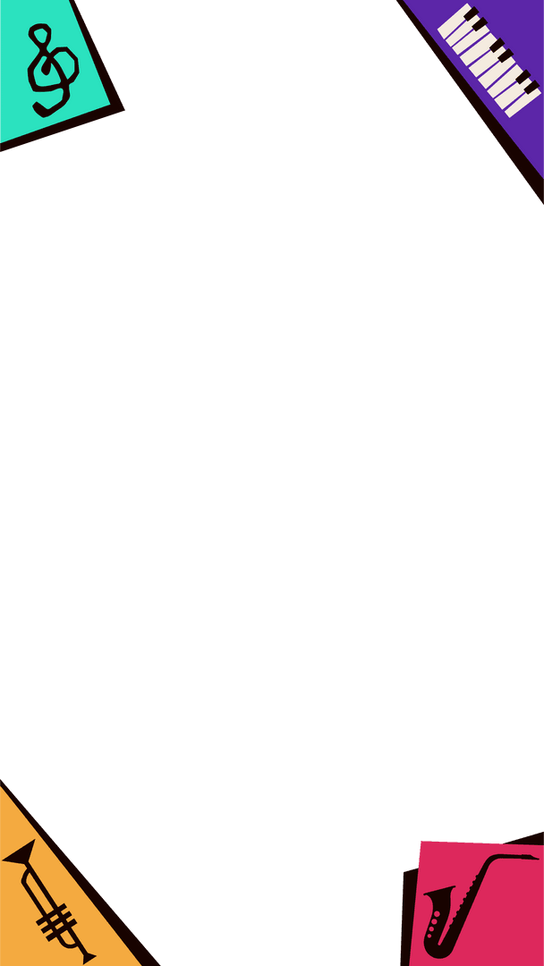 Colorful Musical Icon Border on Transparent Background