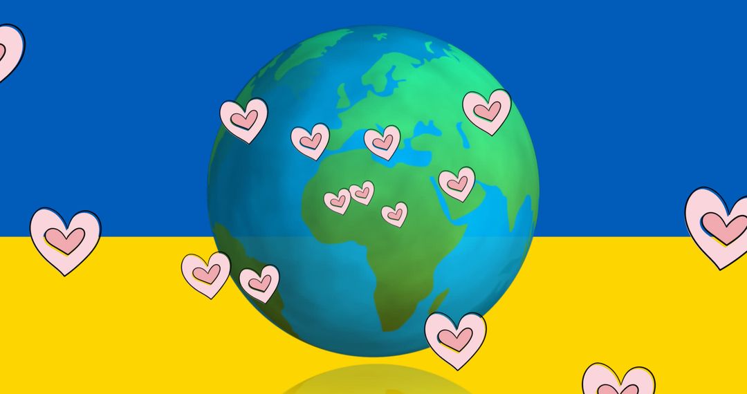 Global Support for Ukraine Represented by Hearts and World Map