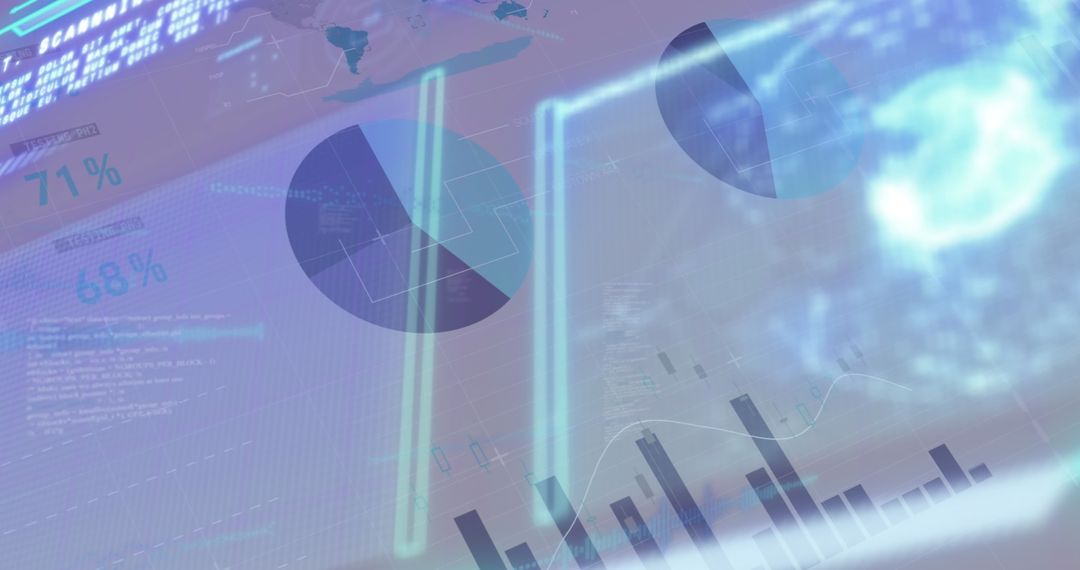 Digital Infographic With Graphs and Neon Lights