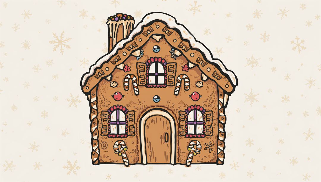 Whimsical Gingerbread Cottage with Icing, Candy Canes and Gumdrops