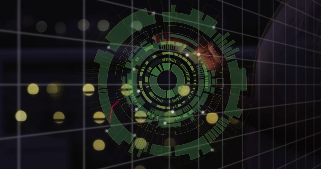 Futuristic Holographic Interface with Digital Grid and Flares