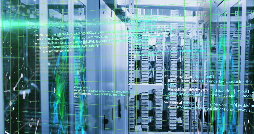 Digital Coding Overlay in Futuristic Data Center with Globe Visualization - Free Images, Stock Photos and Pictures on Pikwizard.com