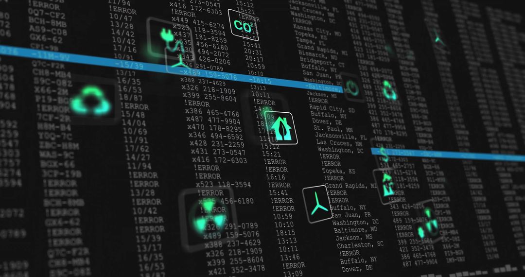 Digital Interface with Eco Icons and Streaming Data Visuals