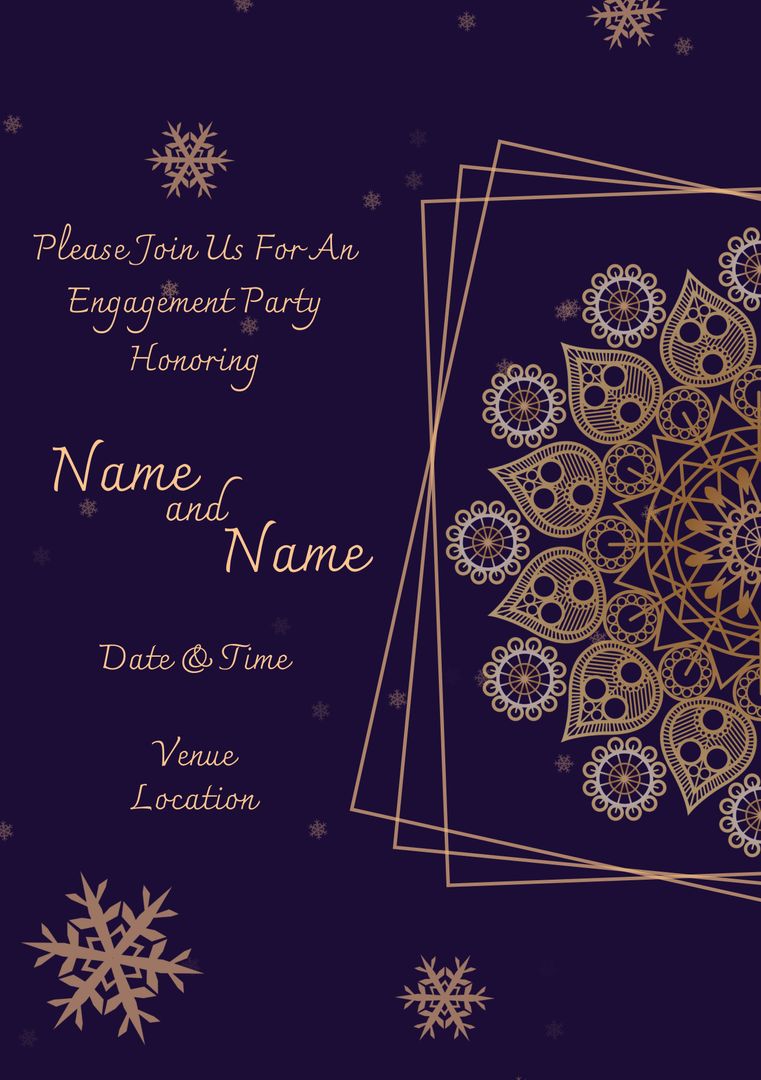 Elegant Engagement Party Invitation with Indian Pattern on Blue Background - Download Free Stock Templates Pikwizard.com