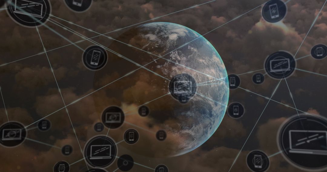 Global Connectivity Network with Digital Icons over Earth