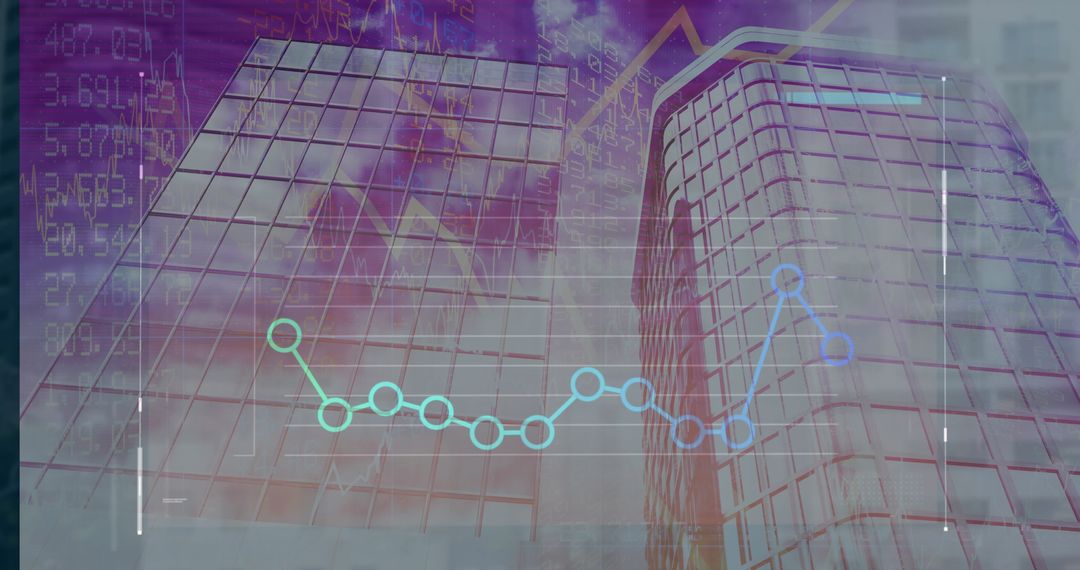 Skyscrapers with Glowing Graph Overlay in Financial District