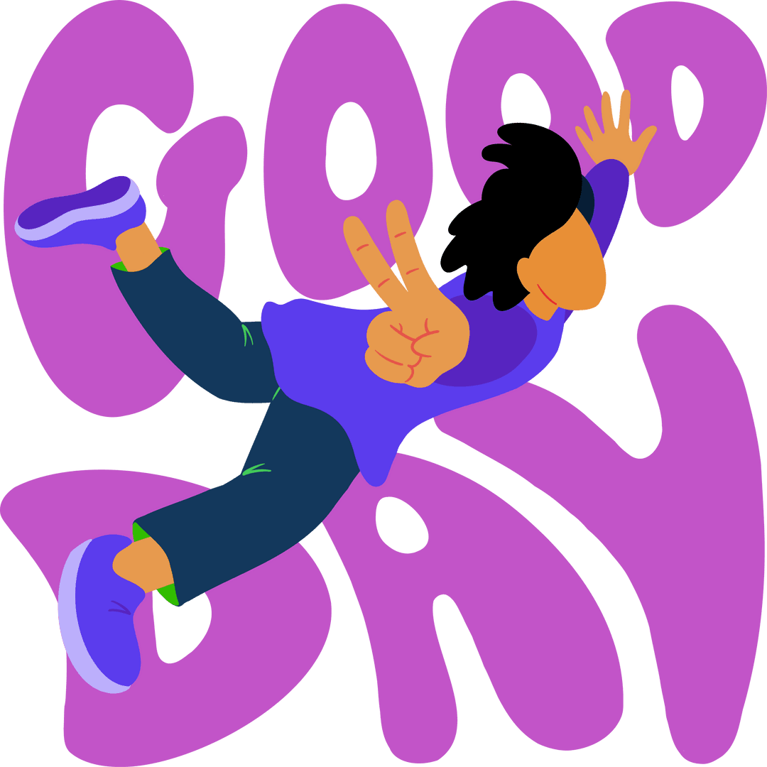 Floating Cartoon Character Amidst Good Day Lettering on Transparent Background