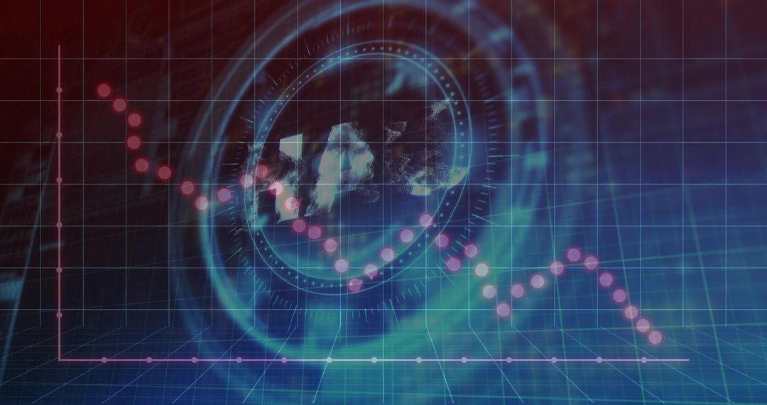 Displaying holographic globe with downtrend neon HUD and futuristic data visualization