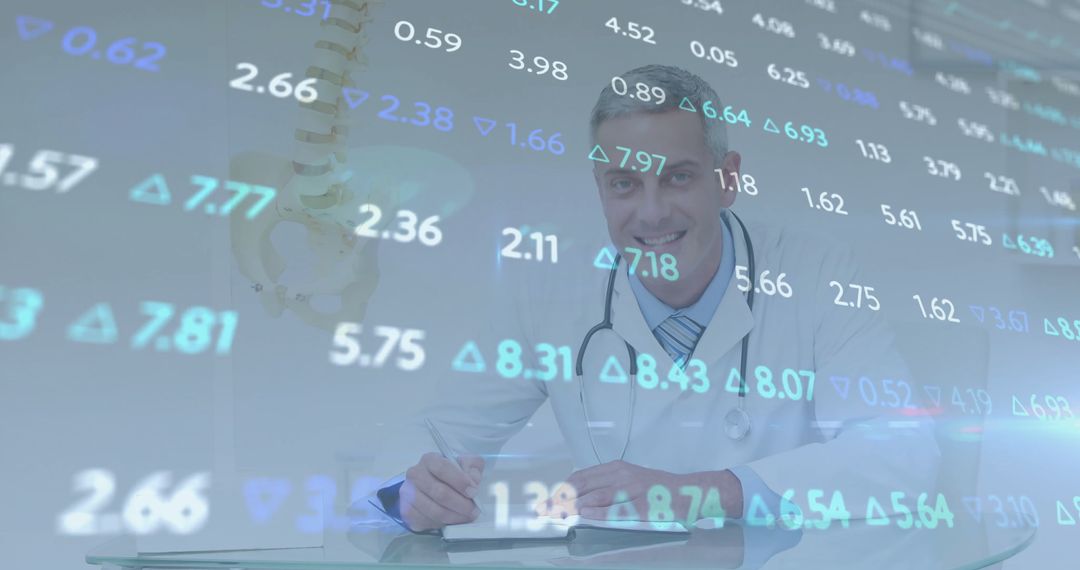 Doctor Analyzing Medical Data with Technology Interface