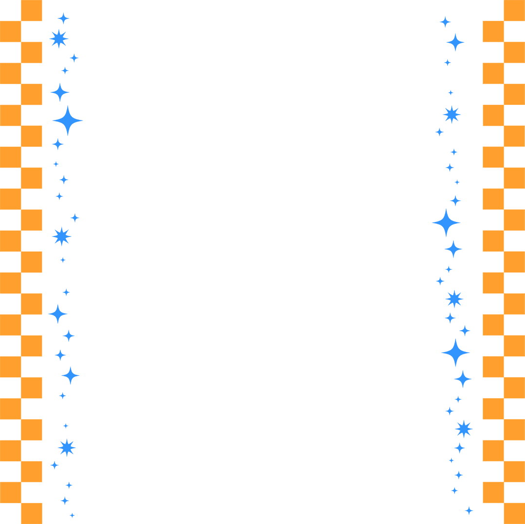 Festive Border with Orange Bars and Blue Sparkles on Transparent Background