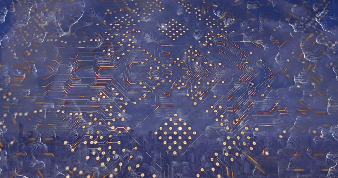 Futuristic Circuit Board Overlaying Urban Landscape