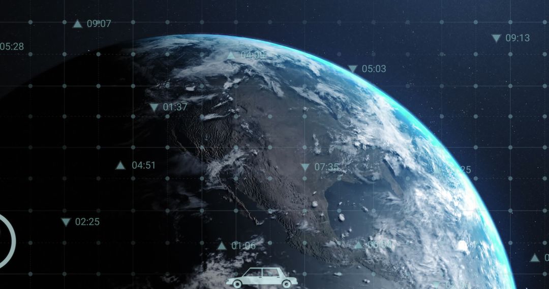 Digital Grid Overlay on Rotating Earth in Space