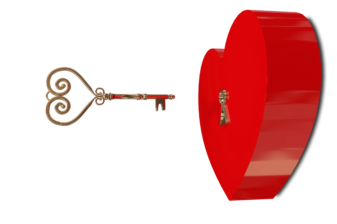 Heart and Key on Transparent Background for Valentine’s Day