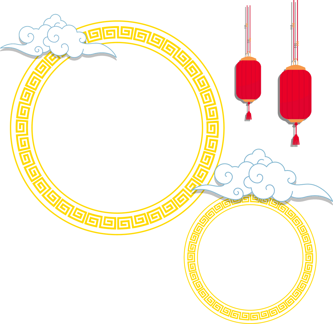 Elegant Gold Frames with Clouds and Lanterns Transparent Design