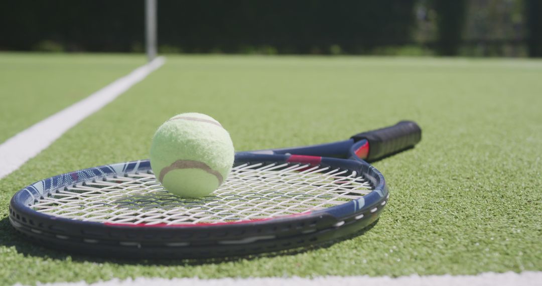 Tennis Racket and Ball on Grass Court - Free Images, Stock Photos and Pictures on Pikwizard.com