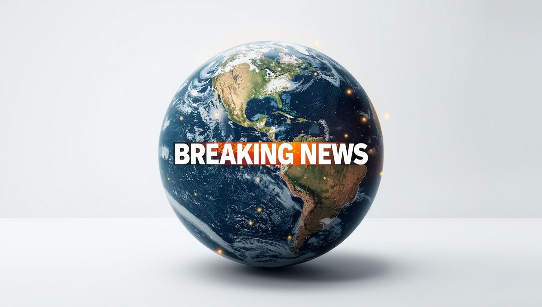 Breaking News Banner on Floating Globe with Glowing Network Nodes