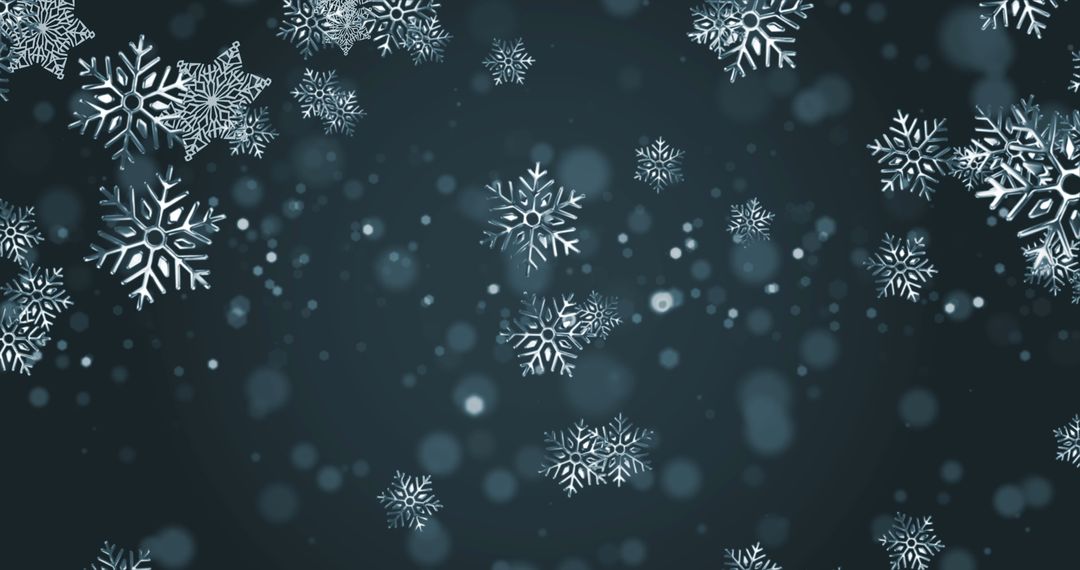 Falling Snowflakes and Bokeh on Dark Winter Night
