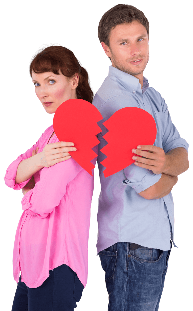 Transparent Couple Holding Broken Heart Symbolizing Relationship Issues