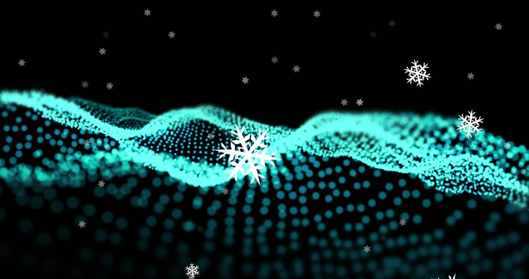 Digital Snowflakes with Glowing Neon Wave Background