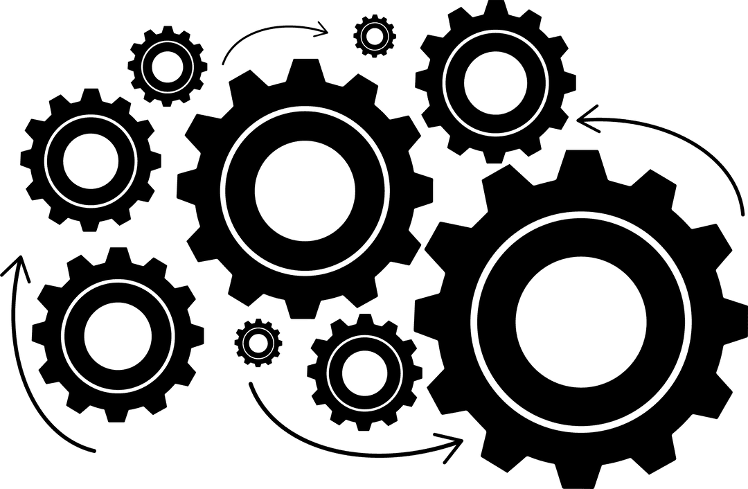 Black Cogs Pivoting on Transparent Background for Engineering Concept