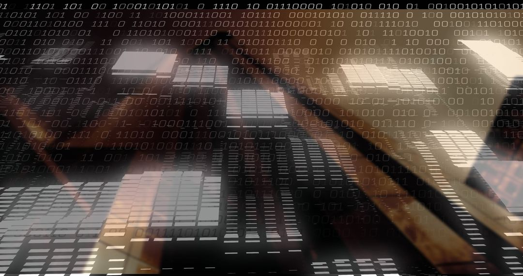 Translucent Binary Overlay: Futuristic Data Center Concept