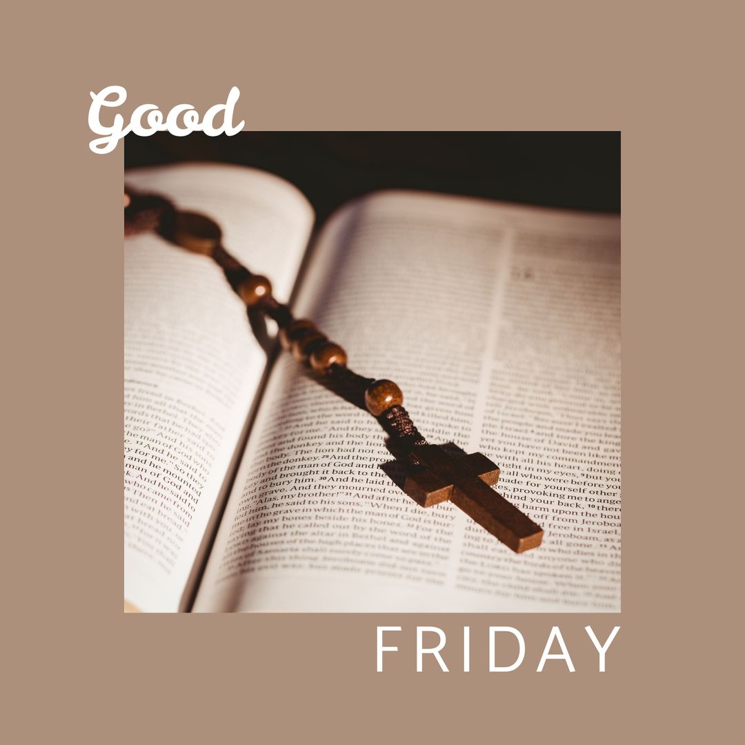 Good Friday Overlaid on Rosary with Cross and Bible - Download Free Stock Templates Pikwizard.com