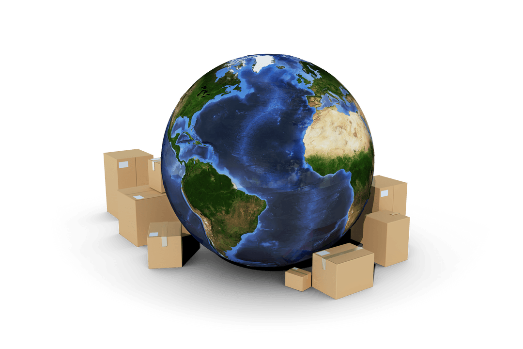 Transparent Global Shipping Concept with Boxes