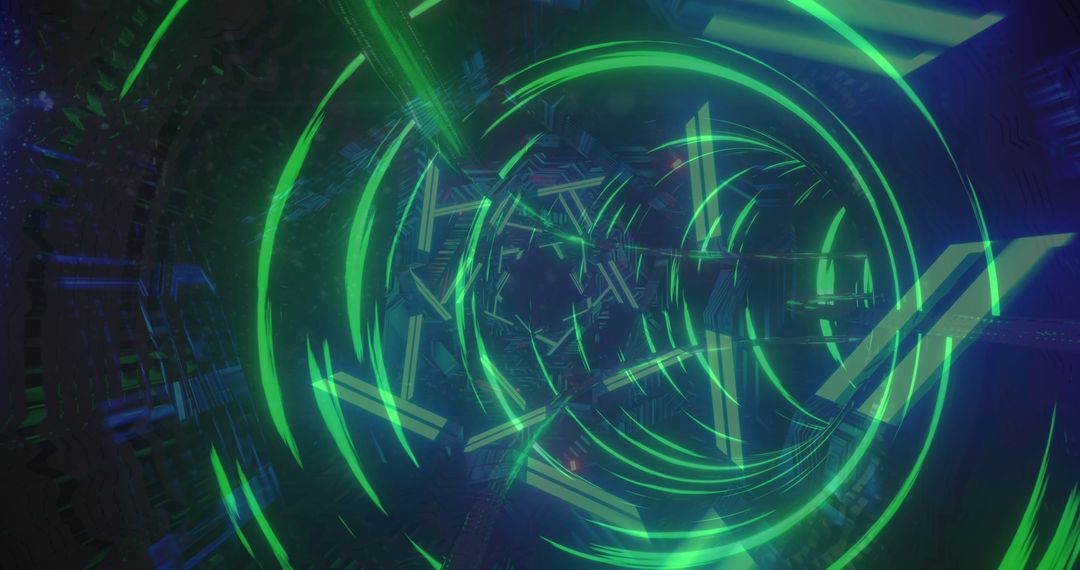 Futuristic Digital Tunnel with Neon Green Triangles