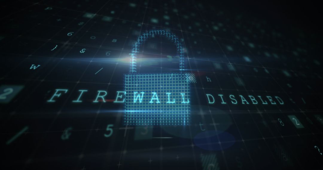 Digitally Rendered Padlock Indicating Disabled Firewall Security