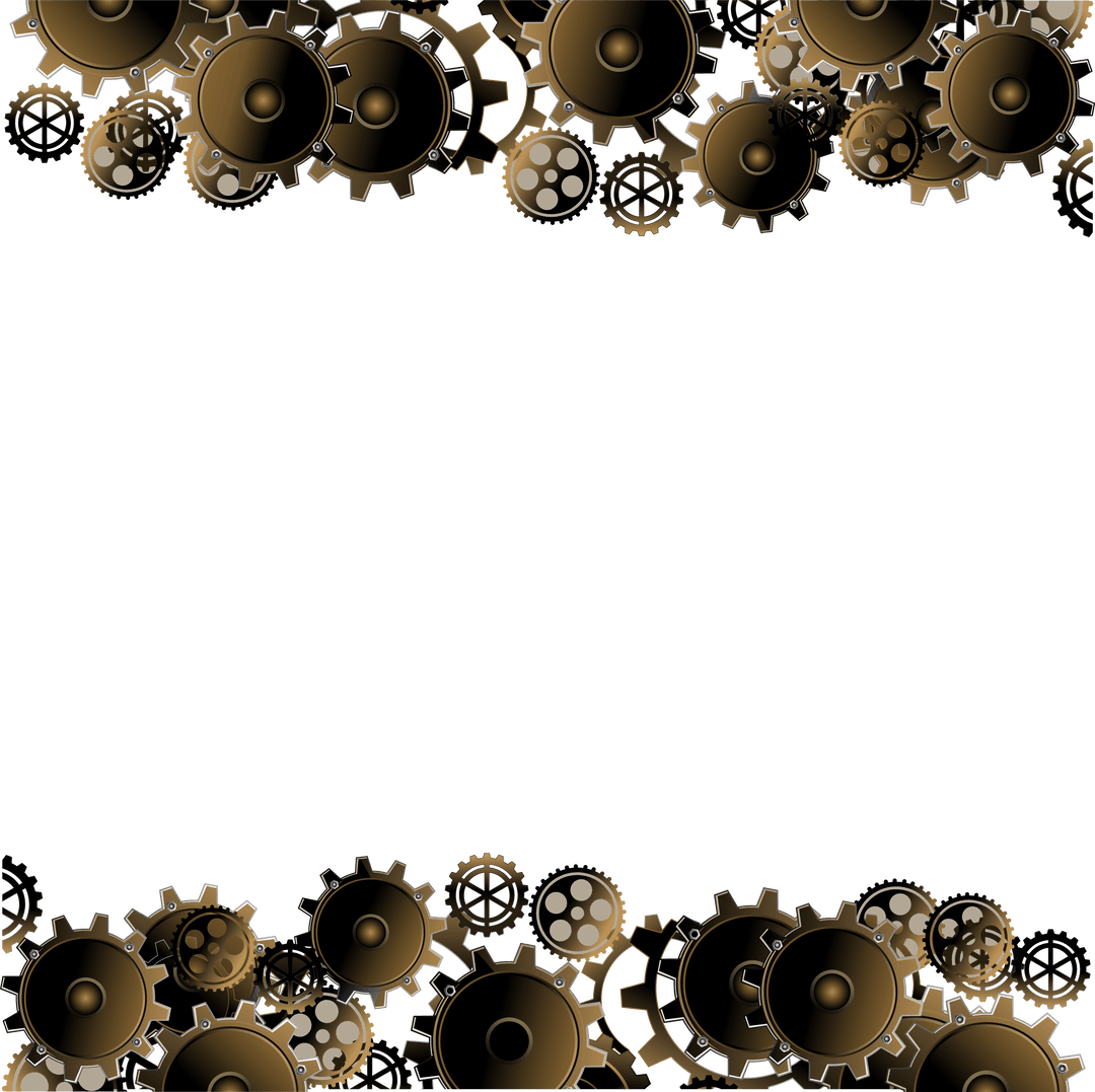 3D Metallic Gears and Cogs Border on Transparent Background