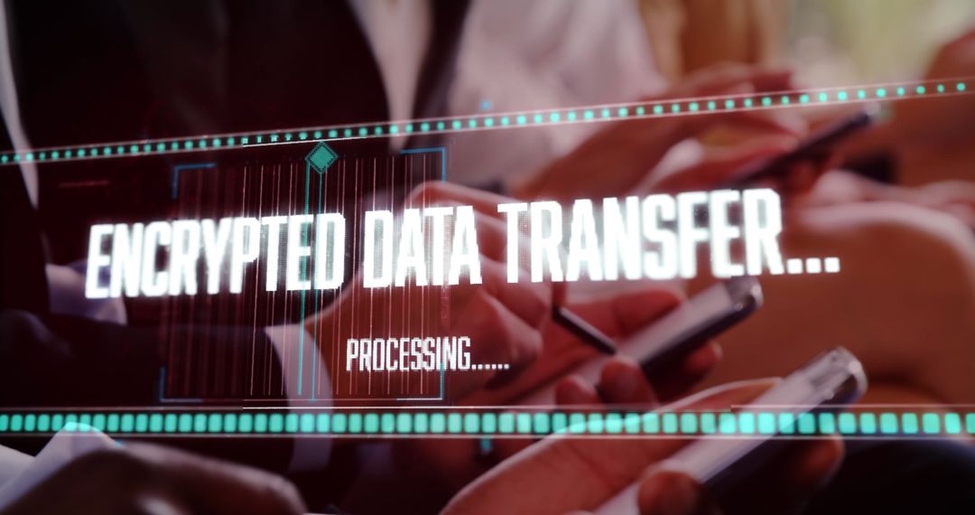 Business Team in Meeting with Digital Data Transfer Visualization