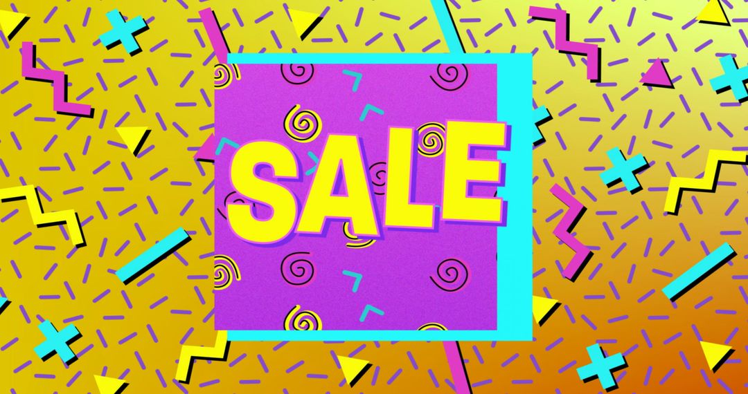 Retro Sale Banner with Geometric Patterns and Bold Text