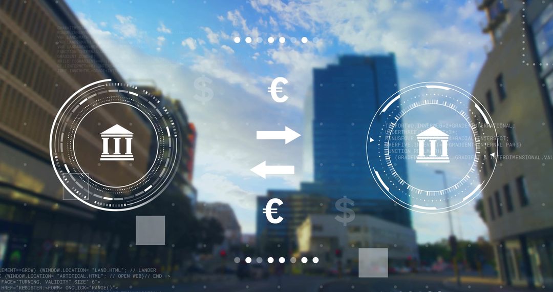 Digital Currency Exchange Interface on City Street Background