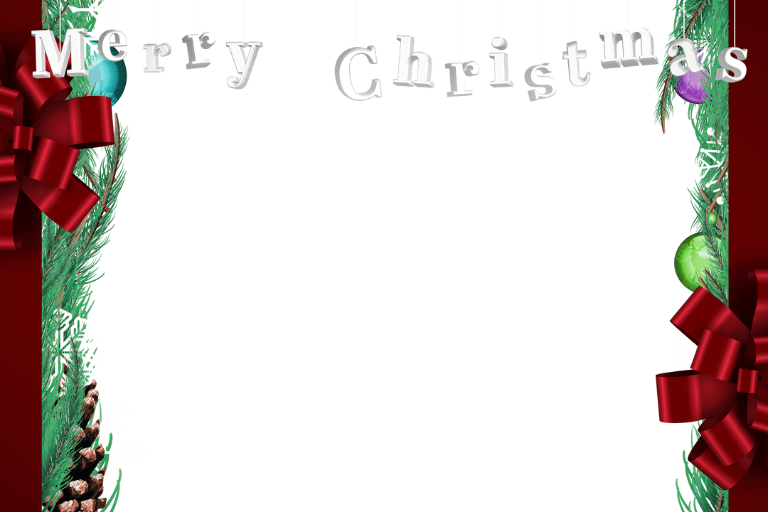 Festive Transparent Frame with Christmas Ornaments and Bows