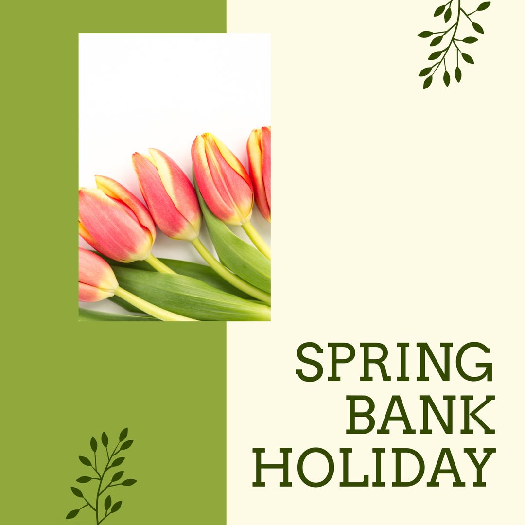 Spring Bank Holiday Tulips and Leaves Graphic Design