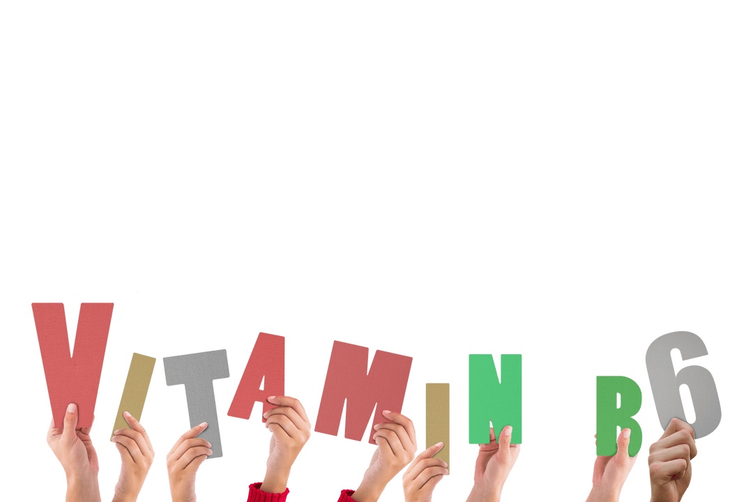 Transparent Hands Holding Vitamin B6 Letters