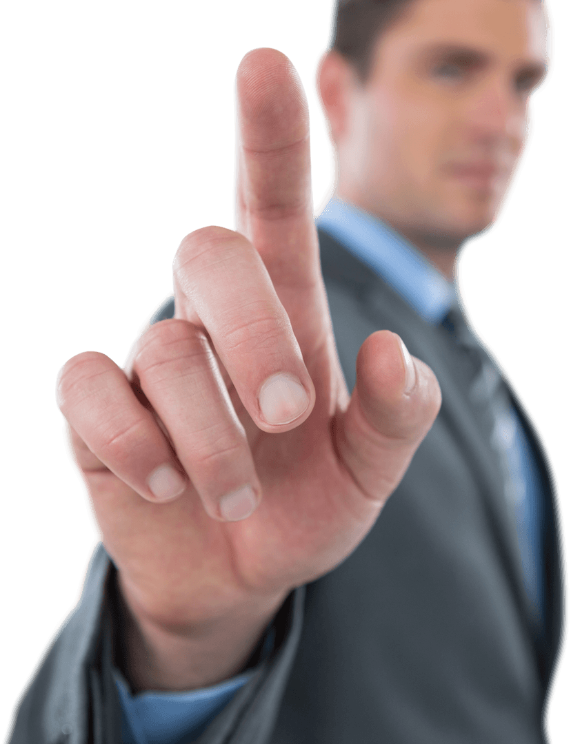 Transparent Businessman Touching Digital Interface