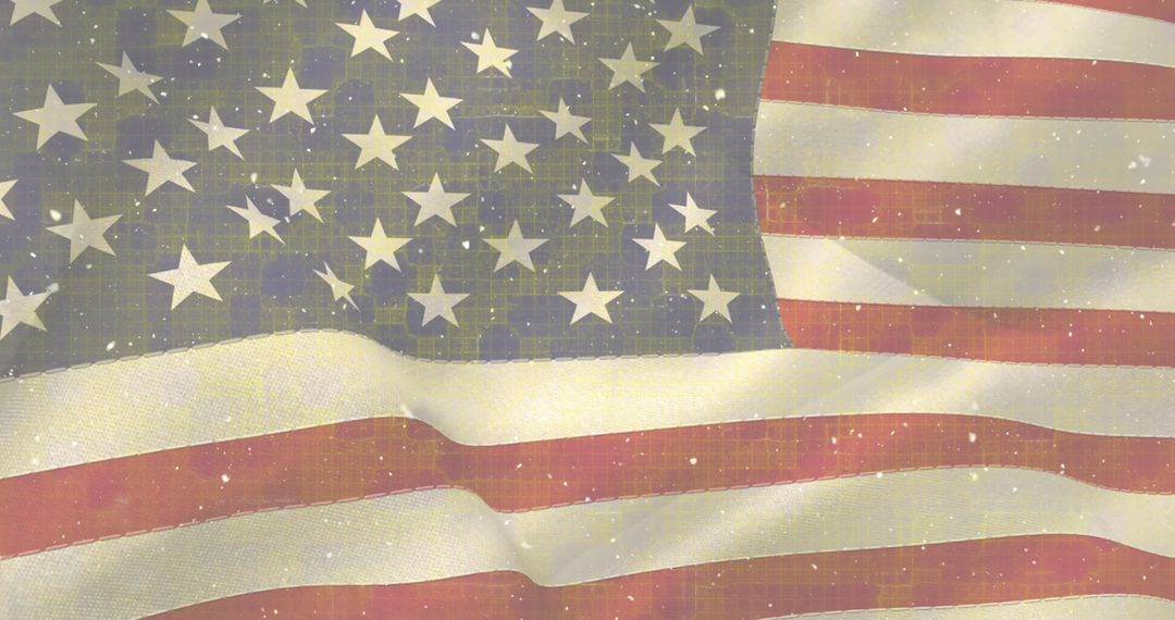 Snow Falling on USA Flag Background with Artistic Filter Effect